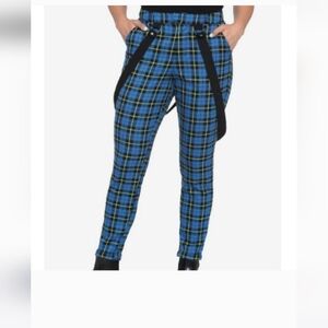 Blue lime green Plaid Strappy Pants Punk Goth Hot Topic Sz 1